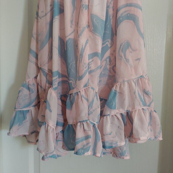 Storia Watercolor Feminine Girly Babydoll Ruffle Tiered Soft Girl Mini Dress L - Picture 12 of 14